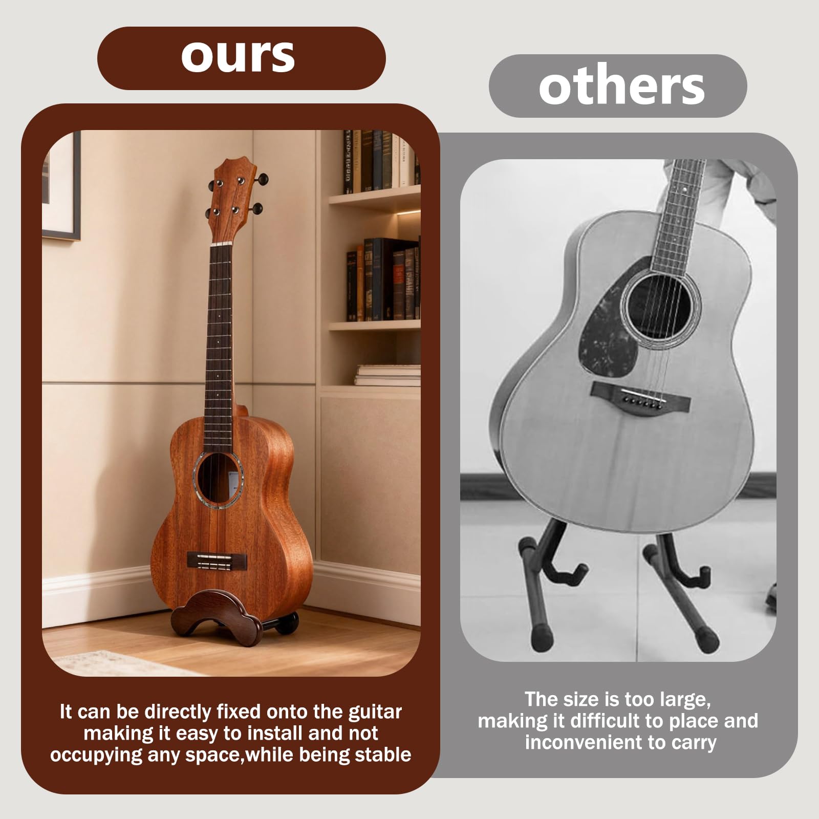 RPMTUK Acoustic Guitar Stand, Portable Adjustable Guitar Stand Floor, Clip-On Self-Standing Solid Wood Guitar, Guitar Holder for Acoustic, Classic and Folk Guitar