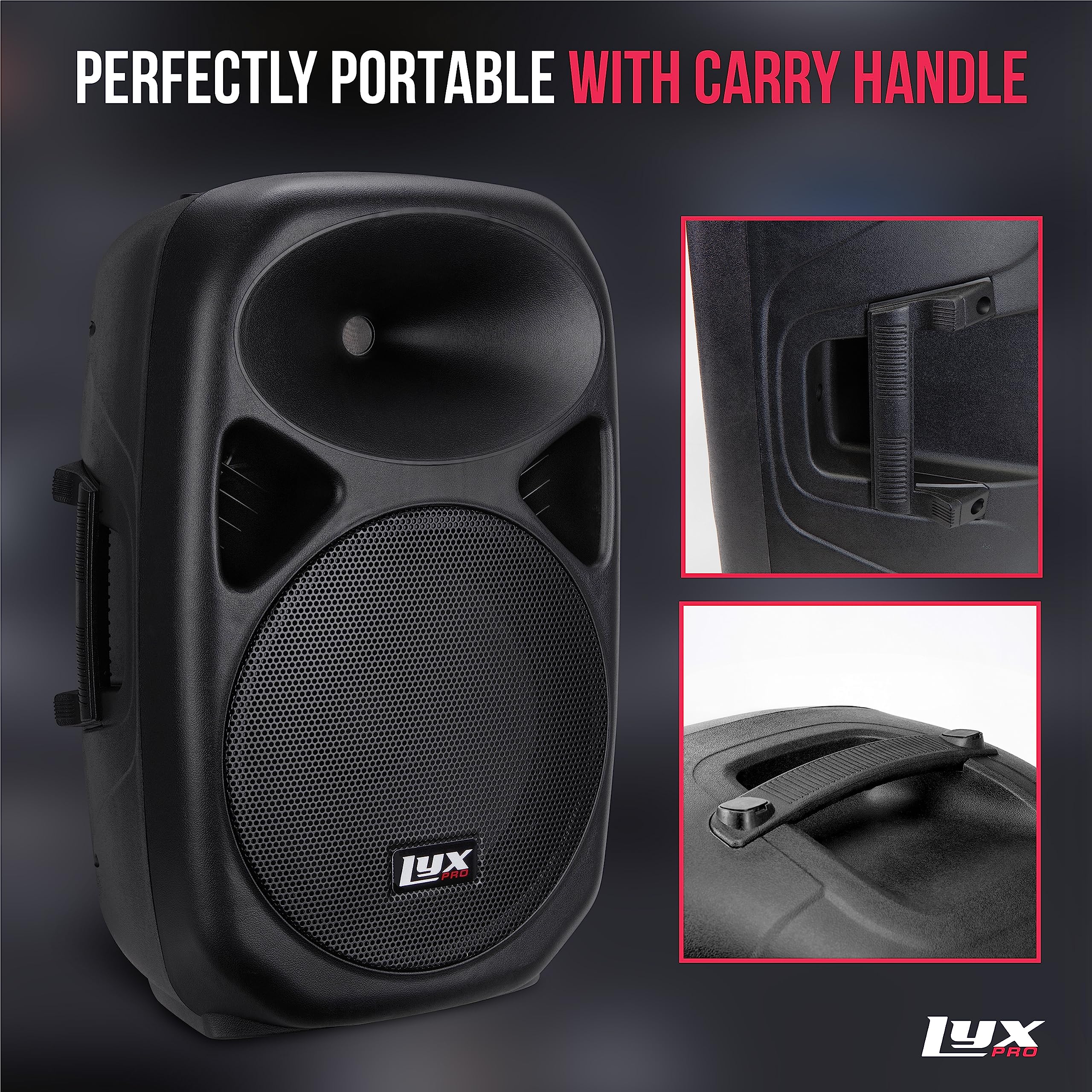 LyxPro 12″ PA System Powerful Compact PA Portable Active Speaker System with Equalizer, Bluetooth, SD Card Slot, USB, MP3, XLR, 1/4″, 3.5mm Input Connections – SPA-12