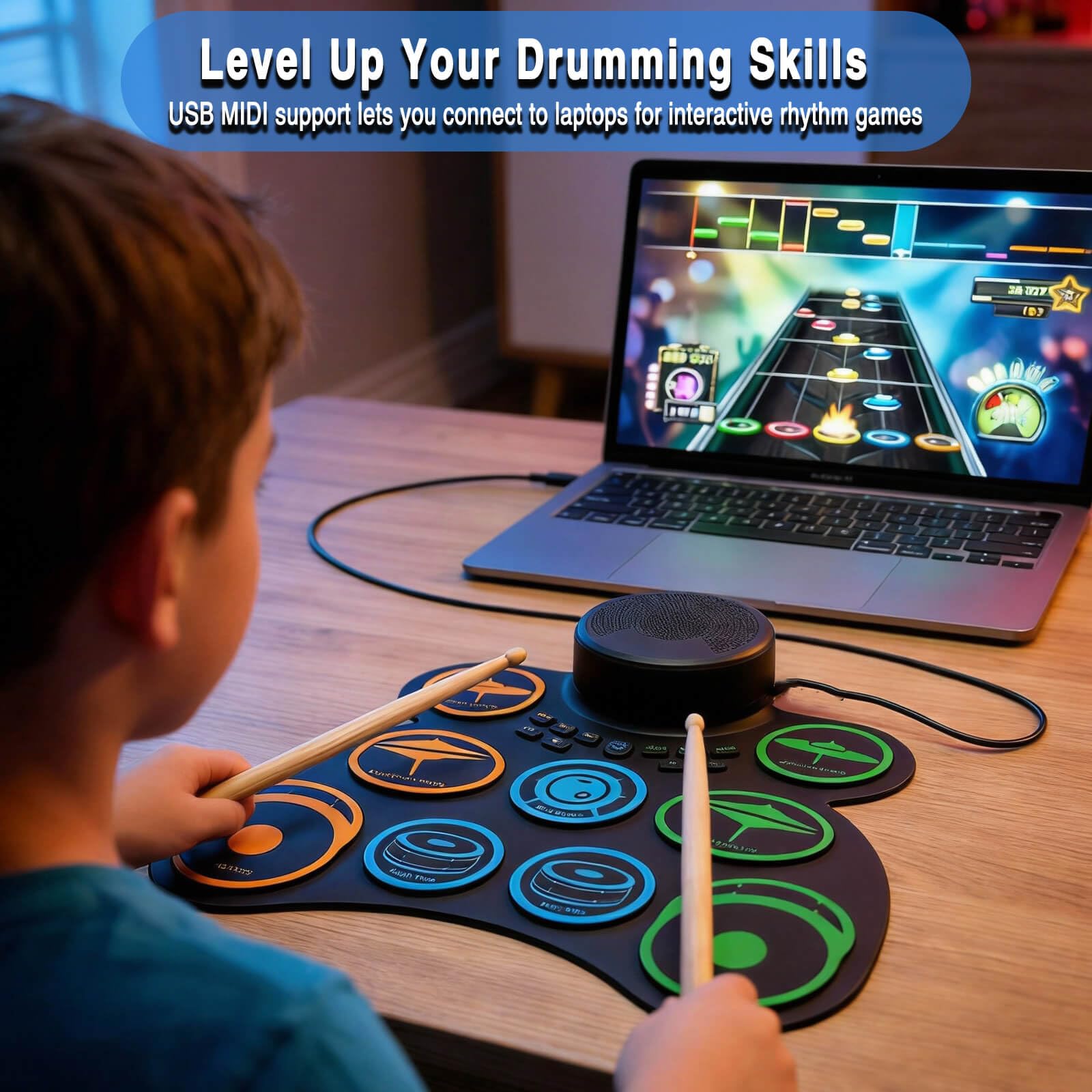 Roll Up Electric Drum Set for Quiet Practice, Kids, Beginners, 9 pads