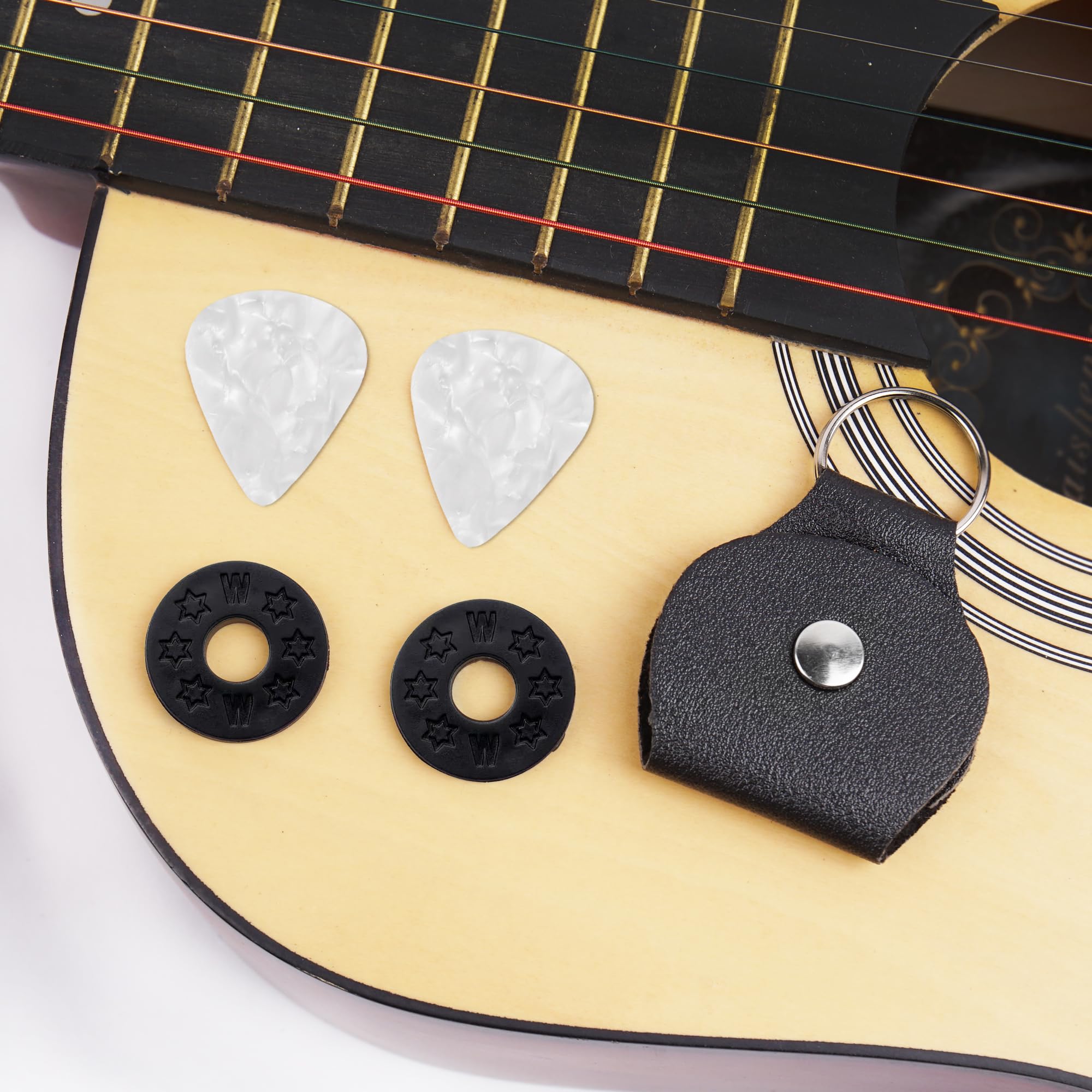 LIZIMANDU Adjustable Guitar Strap Includes 2 Strap Locks & 2 Matching Picks & 1 Picks Holder & 1 leather Strap Button(1-Printed Crystal)
