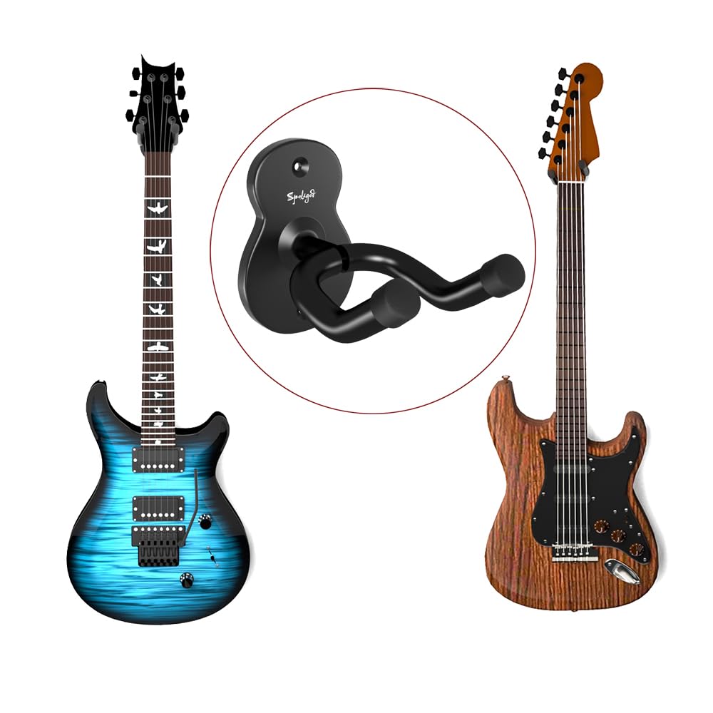 Spoligod Guitar Wall Mount Hanger, 6 Pack Guitar Hanger for Wall, Black Metal Guitar Holder Rack Stand for Basses, Electric Guitar, Acoustic Guitar and Ukulele