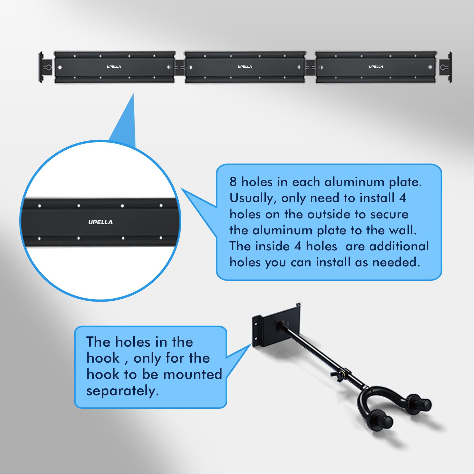 UPELLA Guitar Wall Mount Hangers for Multiple Guitars, 180° Adjustable Hooks Premium Aluminum Metal Violin Bass Stand Banjo Rack Mandolin Holder, Adjustable Instruments Display Set, Wall Mount Hooks