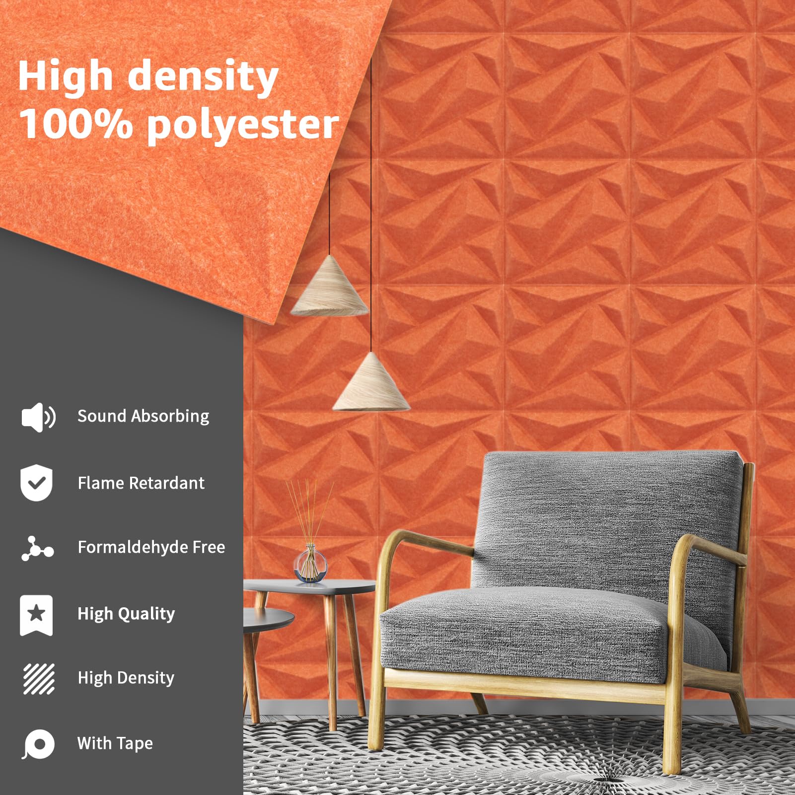 Art3dwallpanels Acoustic Panels 20 Pack Soundproof Wall Panels Sound Dampening Panels, 3D Wall Panels Sound Absorbing Panels, 12″ X 12″, Orange Red with Tape