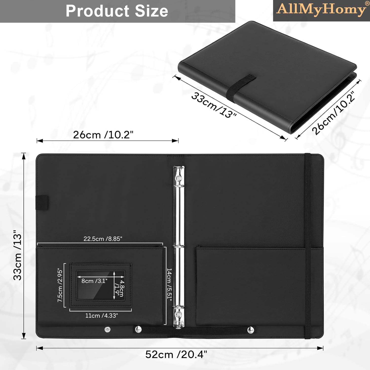 AllMyHomy Choir Sheet Music Binder 3 Ring, Choir Music Folder with Hand Strap & Pockets, Fits Letter Size 8.5″ x 11″ & A4 Sheets, Organizer for Choral Performances, Concerts & Band, PU,Black,2 Pack