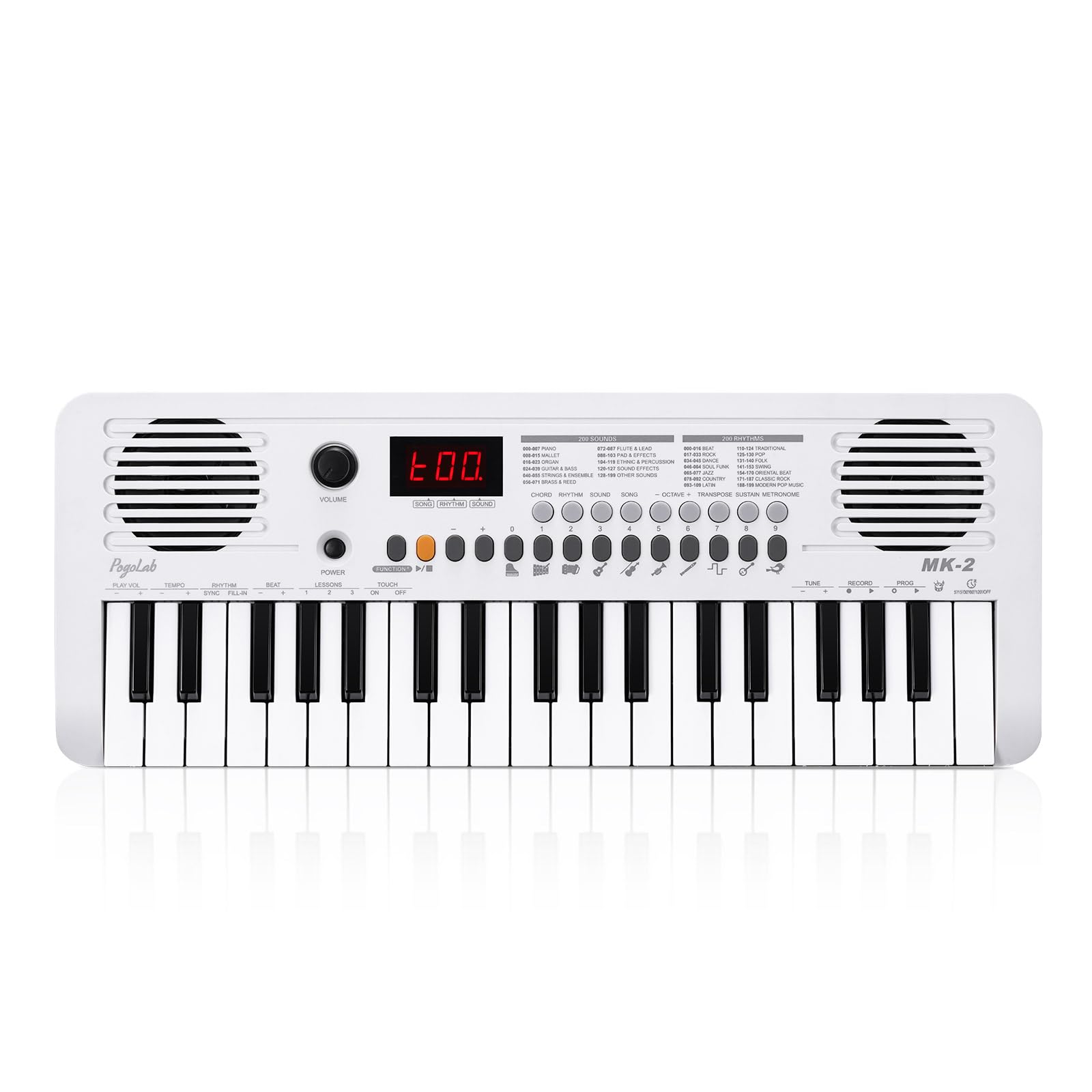 POGOLAB MK-2 37 Keys Kids Keyboard Piano, Portable Small Keyboard with 40 Songs, 200 Sounds, with MIDI Function, LED Display & Dual Speakers, Compact Mini Music Piano for Kids/Beginners (White)