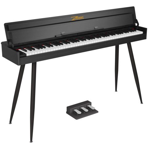 ZHRUNS 88 Key Full-Weighted Digital Piano – Wooden Upright Electric Keyboard with Progressive Hammer Action, 3-Pedal Unit, Stand & Headphone Jack for Beginner Adults (Black)