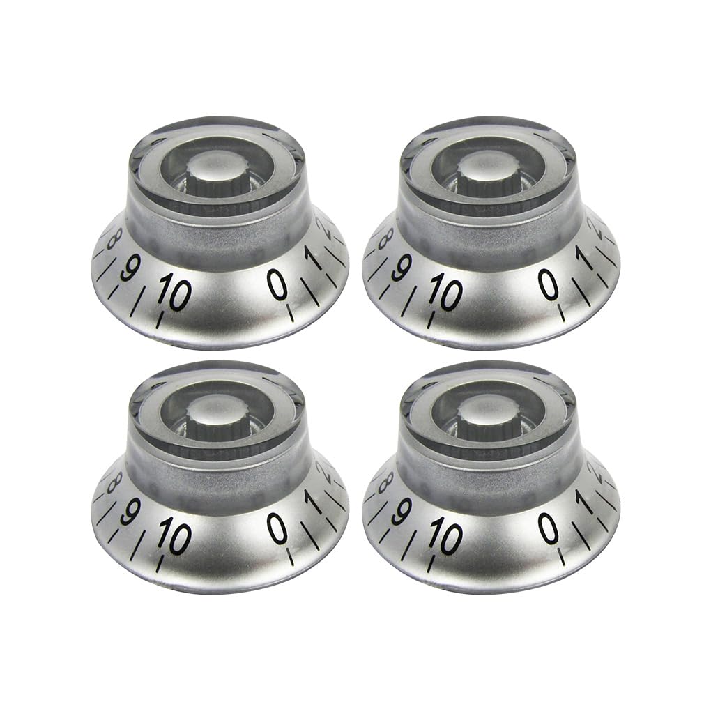 FLEOR 4pcs LP Guitar Top Hat Knobs Silver 18 Splines Bell Knob for LP SG Electric Guitar