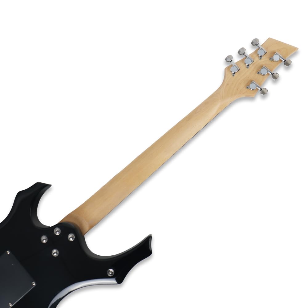 Demusea Golssy Black Cool Shape Electric Guitar With 20W Amplifier Set Non Recharge Solid Wood Build For Starter Practice (FIRE, Black)
