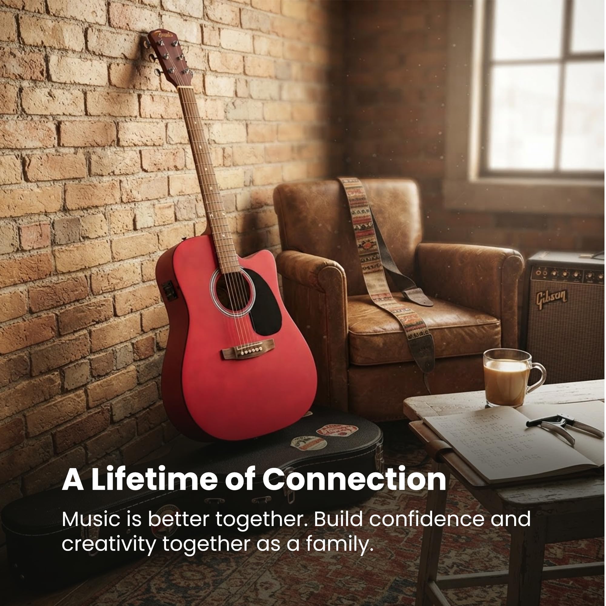 Fender FA Series Dreadnought Acoustic-Electric Guitar – Crimson Red Bundle with Case, Strings, Picks, and Austin Bazaar Instructional DVD