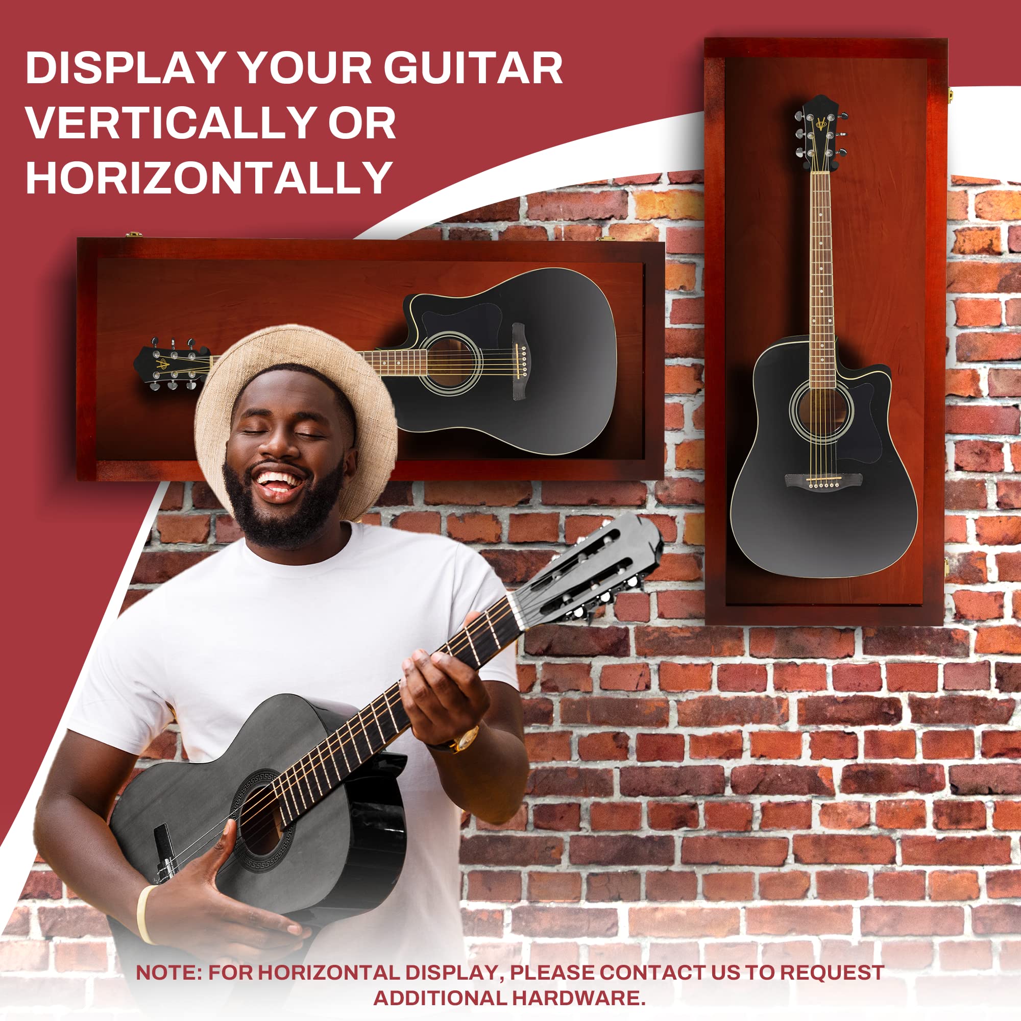 PENNZONI Acoustic Guitar Display Case – Acrylic Acoustic Guitar Case – Guitar Display Case Wall Mount Made from Hardwood Frame & Clear Acrylic – Cherry w/No Felt