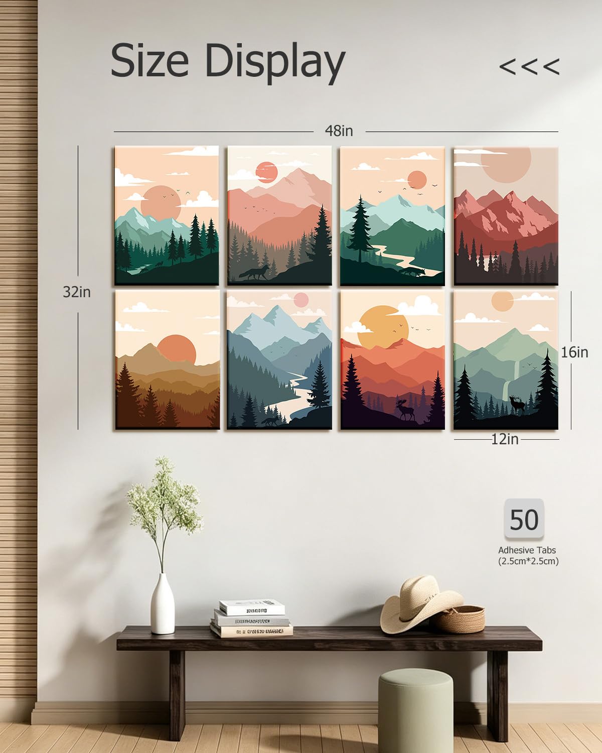 InSimSea Acoustic Art Wall Panels, Minimalist Boho Mountain, 48x32in