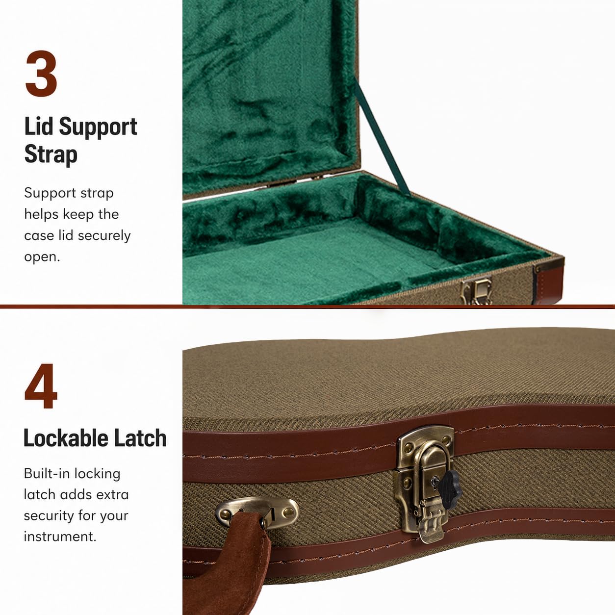 Crossrock Master Series Electric Guitar Case for Fender Stratocaster & Telecaster | Olive Green Tweed Exterior, Re-Engineered Wooden Shell, Leather Handle(CRW720EOG)