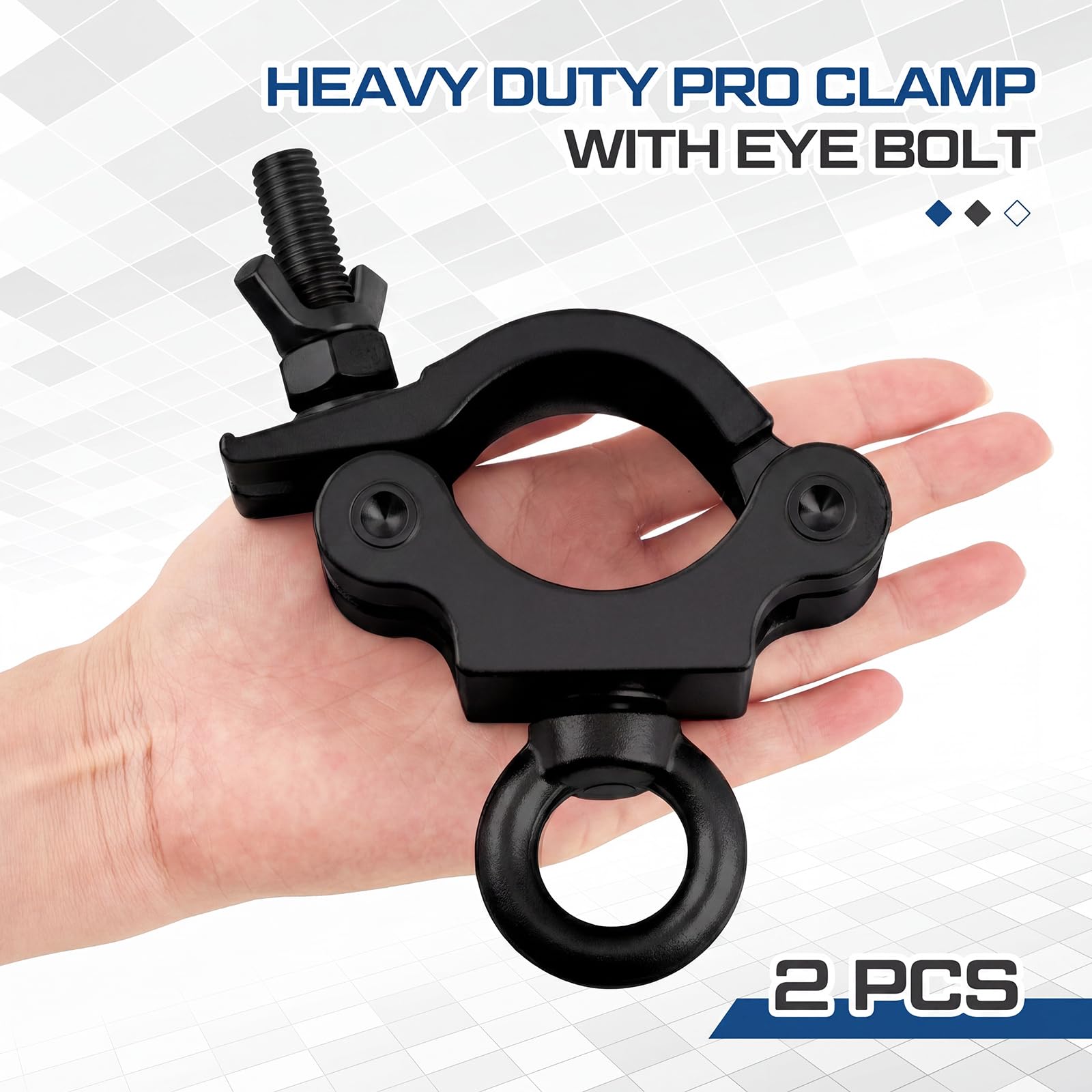 Pelopy 2 Pcs 2″ Truss Clamp with Eye Bolt for 48-51mm Truss Tube, Black