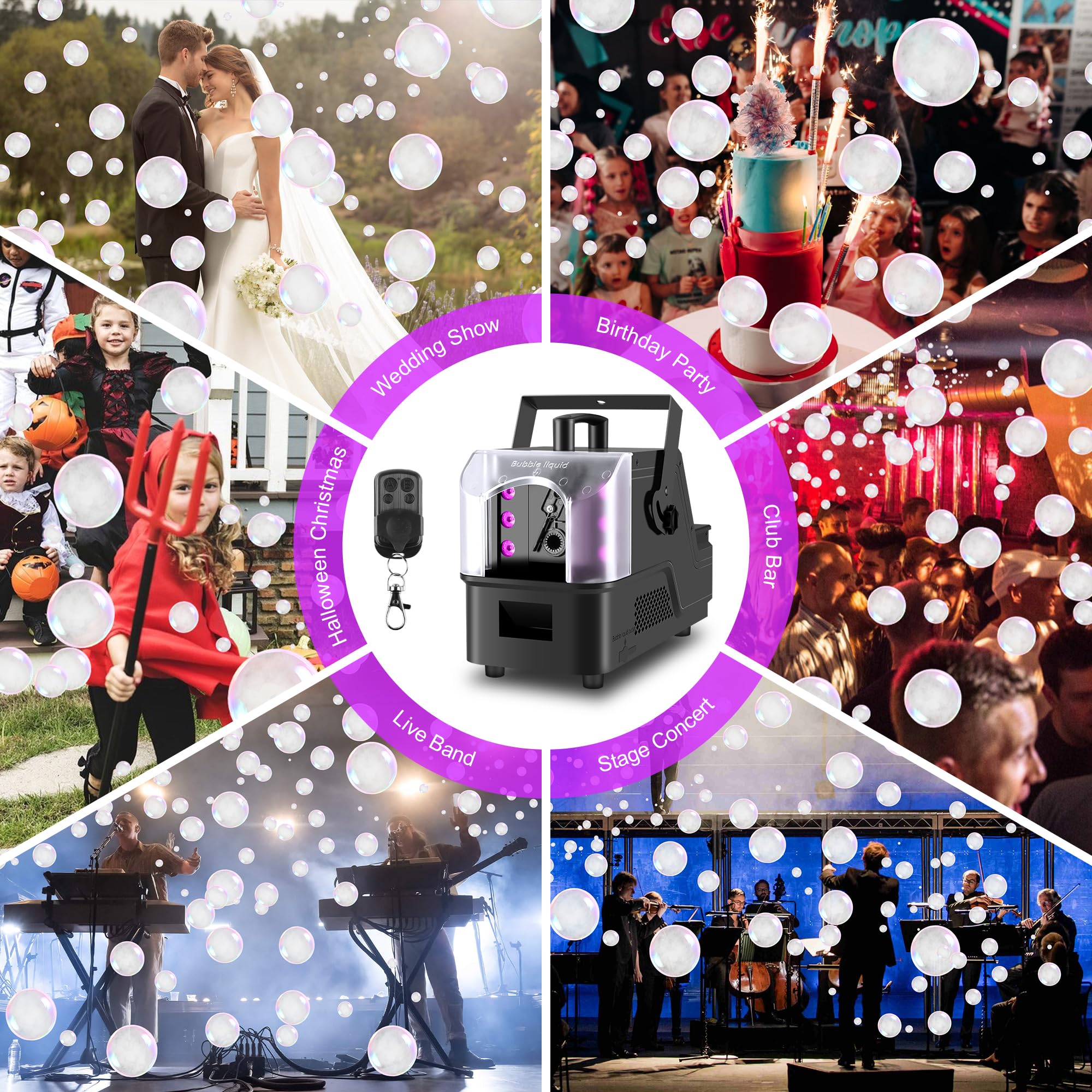 ENDYSHOW Fog Bubble Machine,900W 3IN1 Smoke Bubble Machine Maker with 6 Dynamic RGB LED Lighting Effect Remote&LED Display Control for Halloween Indoor&Outdoor Parties Birthday Wedding Show Stage
