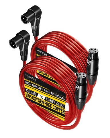 VANDESAIL XLR Cables 15ft Right Angle XLR Cable Microphone Cable 2 Pack Male to Straight Female Mic Cord 3 Pin for Speakers Audio Interface Pro Camcorders DSLR Video Cameras Recording Red