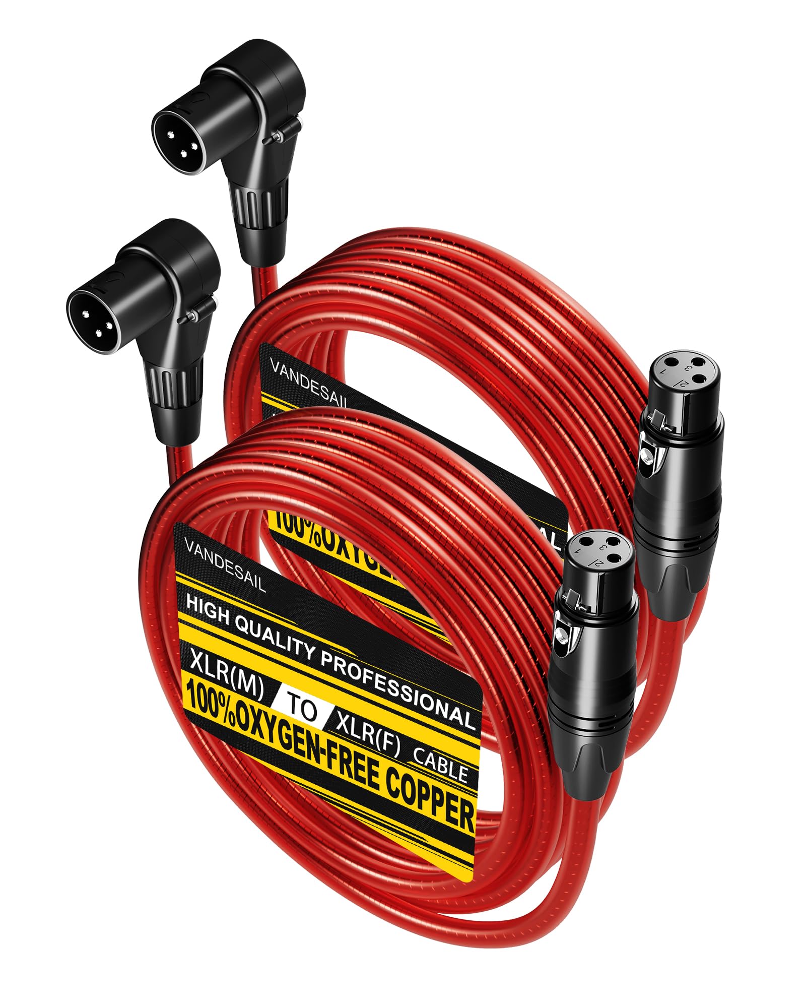 VANDESAIL XLR Cables 15ft Right Angle XLR Cable Microphone Cable 2 Pack Male to Straight Female Mic Cord 3 Pin for Speakers Audio Interface Pro Camcorders DSLR Video Cameras Recording Red