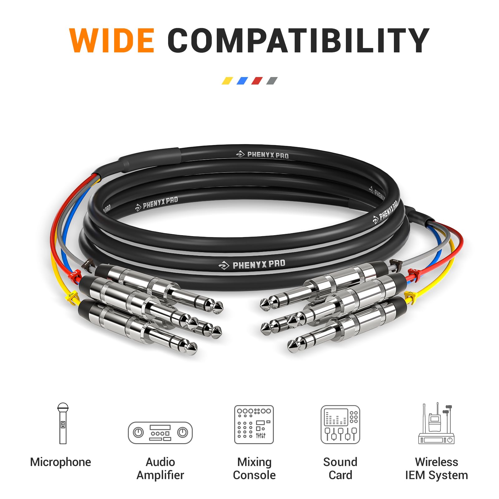 Phenyx Pro 4-Channel 1/4” TRS Snake Cable 10 ft PCBL-QR4IN1-10