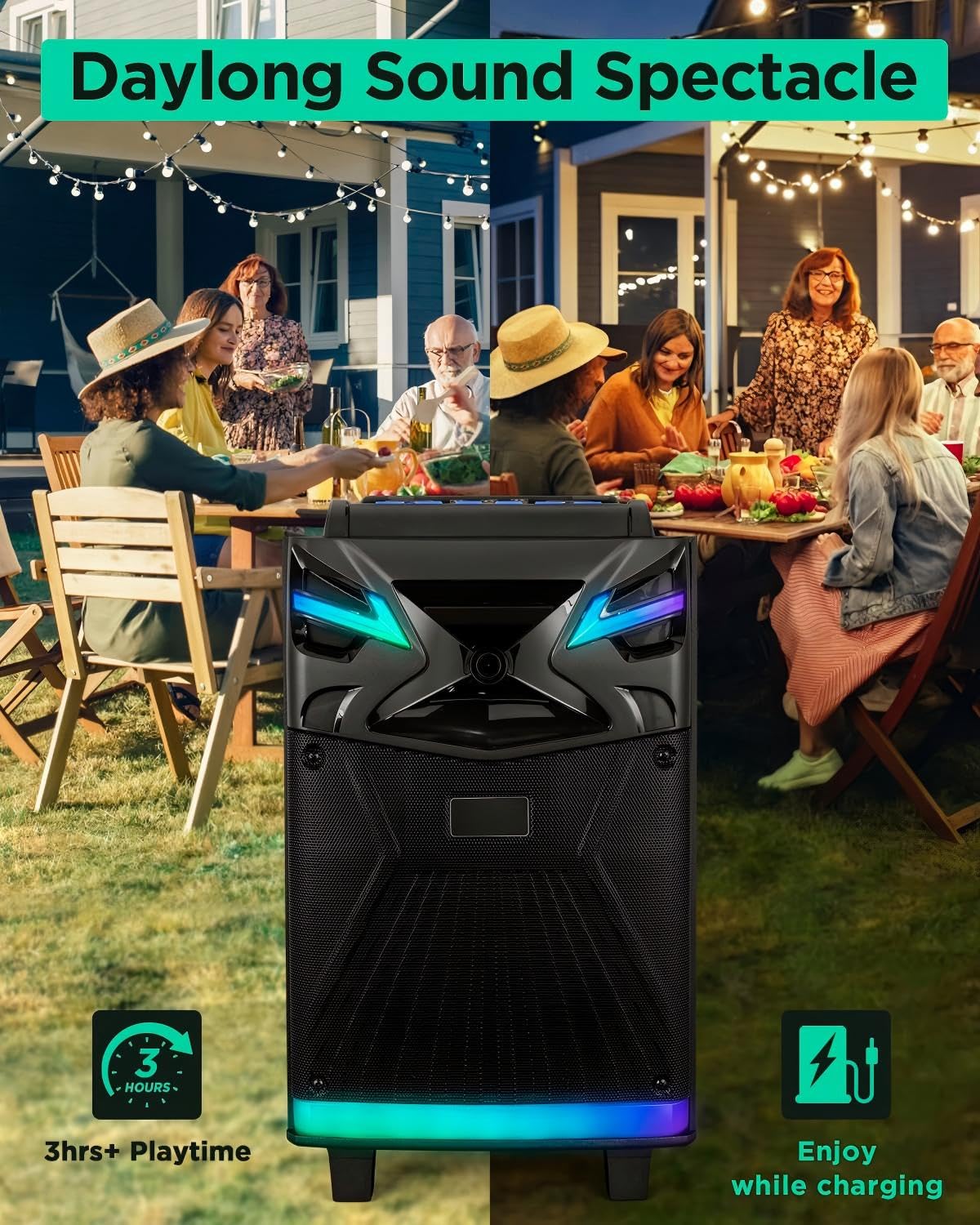 GPSK-1 DSP Bluetooth Karaoke Machine with 2 Microphones for Karaoke Parties and Live Streaming, Professional Karaoke Speaker with Digital Recording,Sound Effect,DJ Lights,FM (6.5 inch)