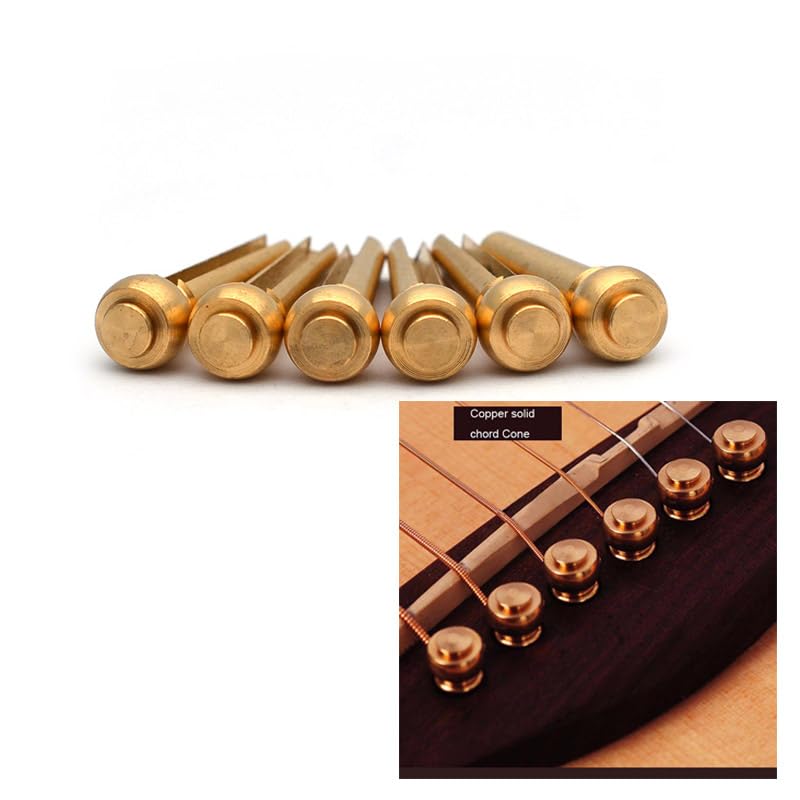 MAXCHEER 6Pcs Brass Acoustic Guitar Bridge Pins Guitar Strings Fixed Cone String Pins String Nails with Guitar Pins Puller(Gold)