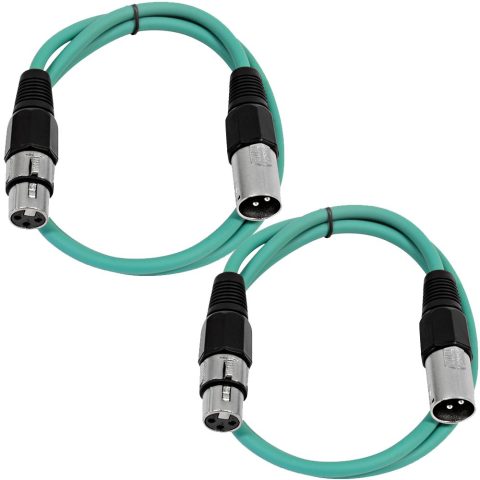 Seismic Audio – SAXLX-2-2 Pack of 2′ XLR Male to XLR Female Patch Cables – Balanced – 2 Foot Patch Cord – Green and Green