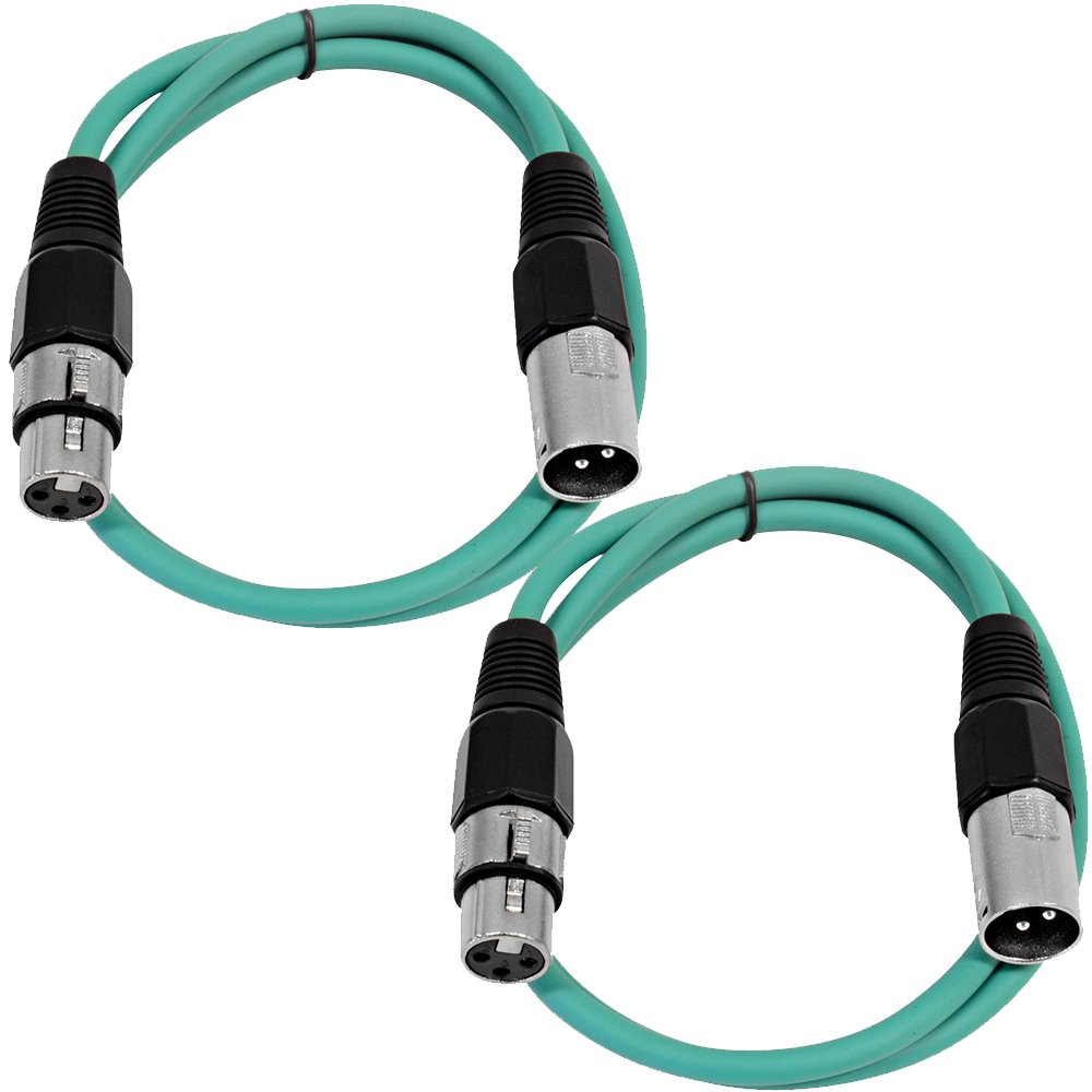 Seismic Audio – SAXLX-2-2 Pack of 2′ XLR Male to XLR Female Patch Cables – Balanced – 2 Foot Patch Cord – Green and Green