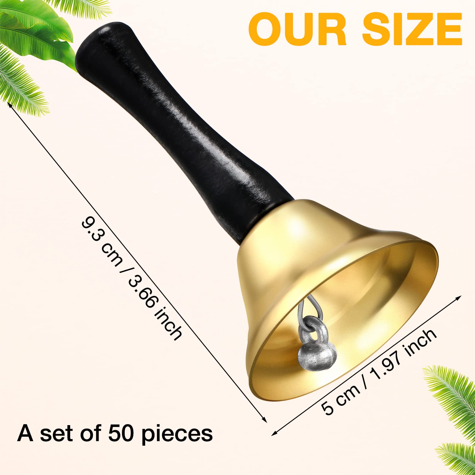 Yeshone 50 Pcs Small Hand Bells with Plastic Handle, Linear Brushed, Gold