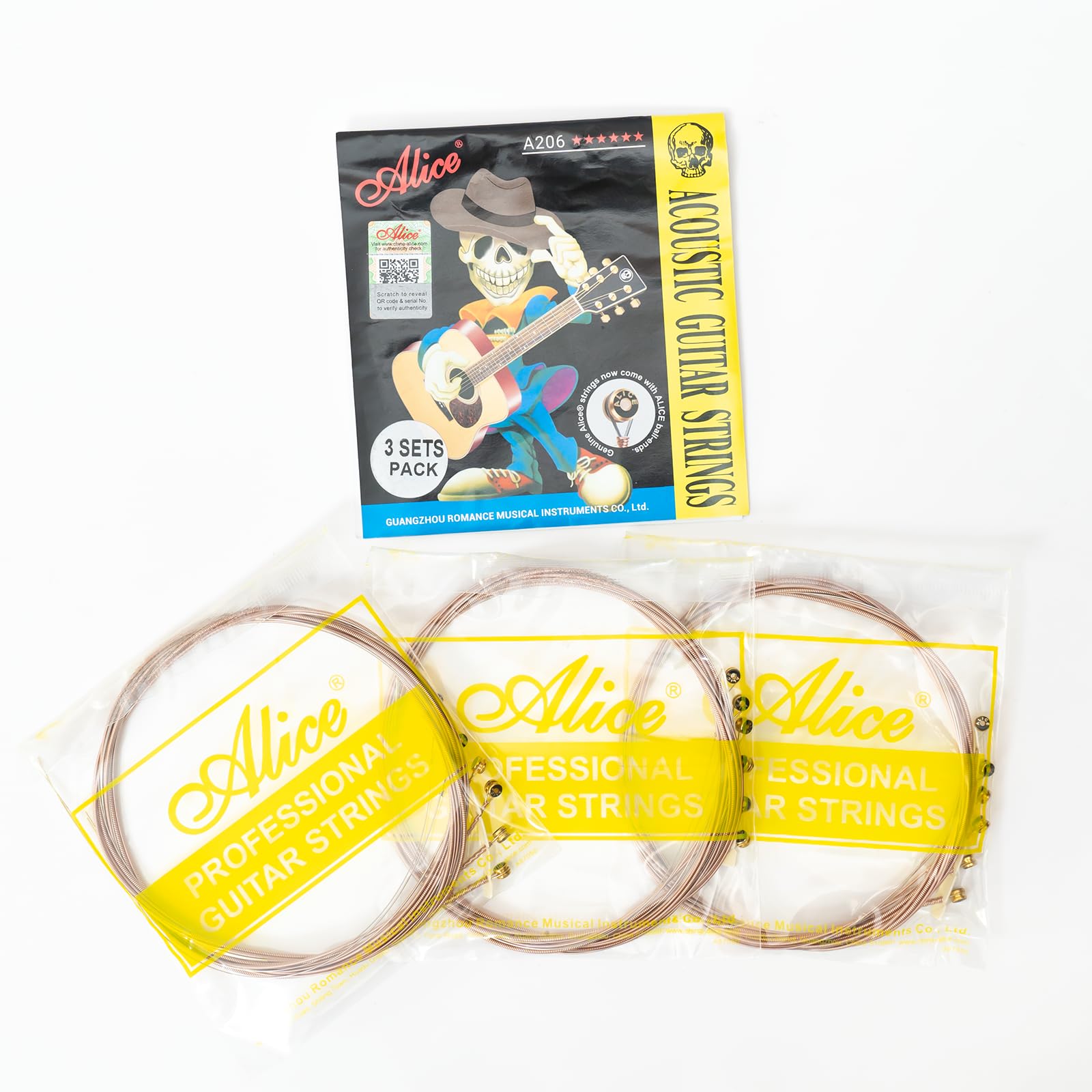 Alice Acoustic Guitar Strings Set – 6-String for Beginner, Briliant Steel Copper Alloy in Phosphor Bronze Color, 3 Packs (A206 Super Light)