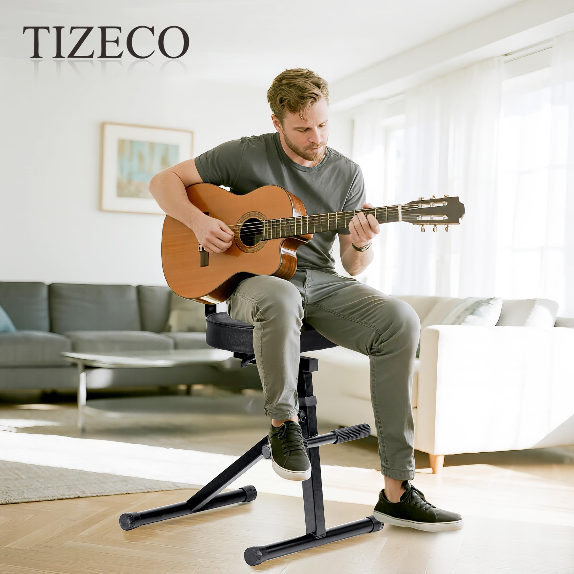 TIZECO Adjustable Guitar Stool with Backrest, Standard Guitar Seat Drum Seat, Adjustable Drum Throne,Musicians Throne