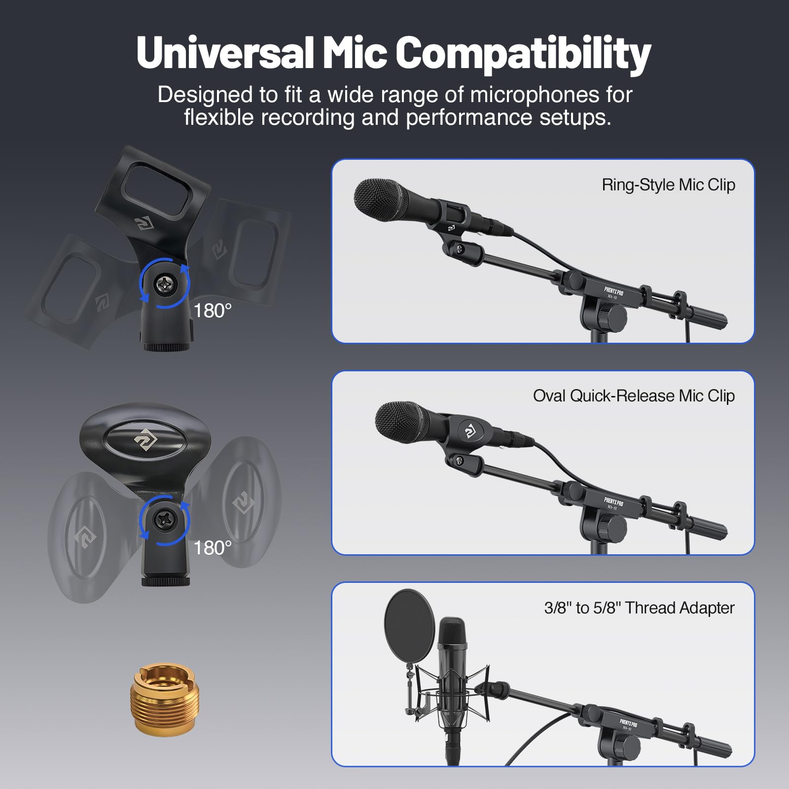 Phenyx Pro Adjustable Microphone Stand with Large Tray MA-S1