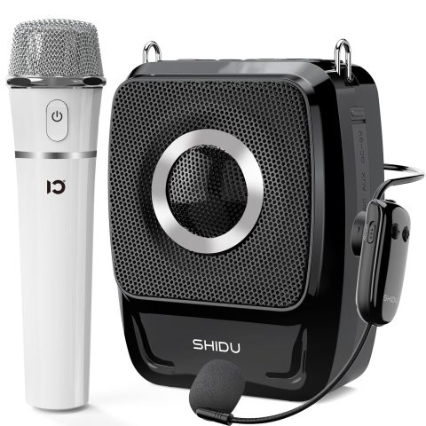 SHIDU 50W Peak Voice Amplifier with Wireless Microphone Headset & Handheld