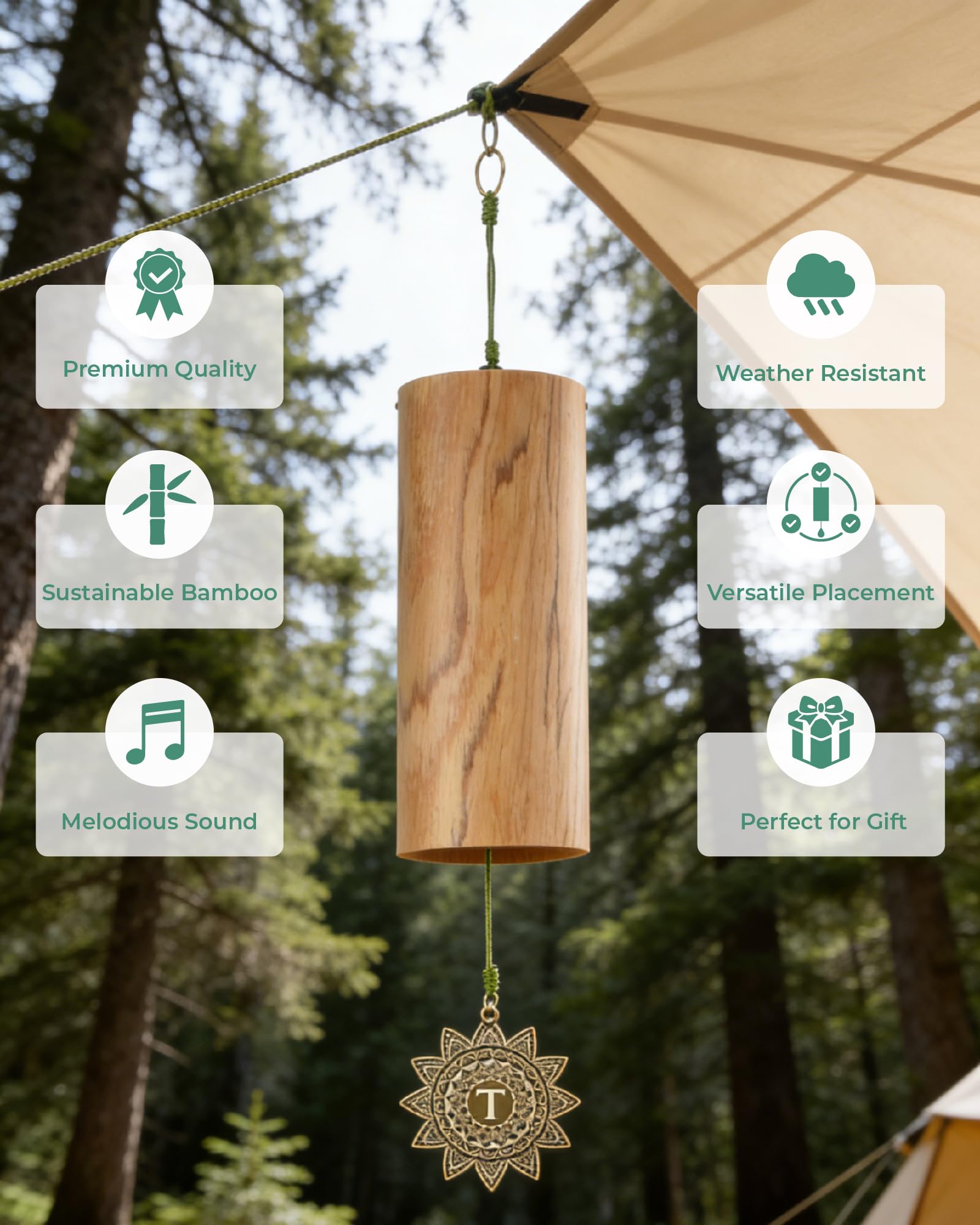 Bamboo Wind Chimes for Outside, Handmade Windchimes for Indoor and Outdoor