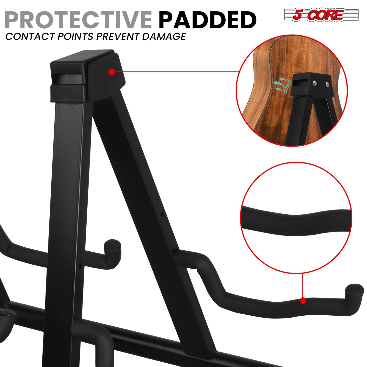 5 CORE Guitar Stand 2 In 1 Electric Acoustic Bass Banjo Stand Heavy Duty Strong Metal Double A-Frame Folding Dual Guitar Holder with Soft Padded Foam Sleeves Black