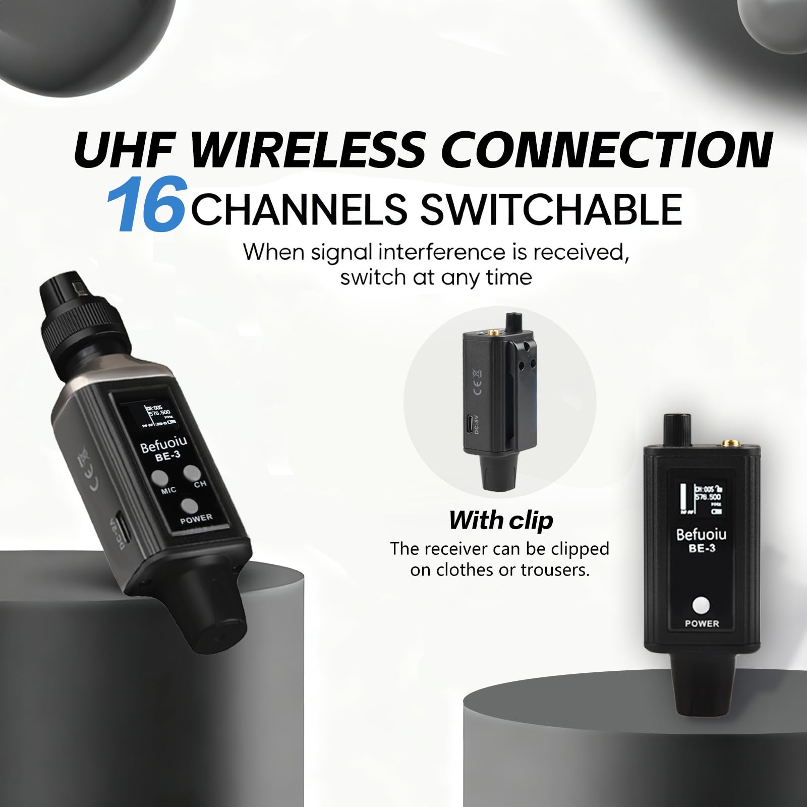 UHF Wireless In Ear Monitor System Metal, Professional Wireless IEM System, 16 Adjustable Channel, Portable Rechargeable Transmitter and bodypack Receiver for Studio, Band Rehearsal, Live Performance