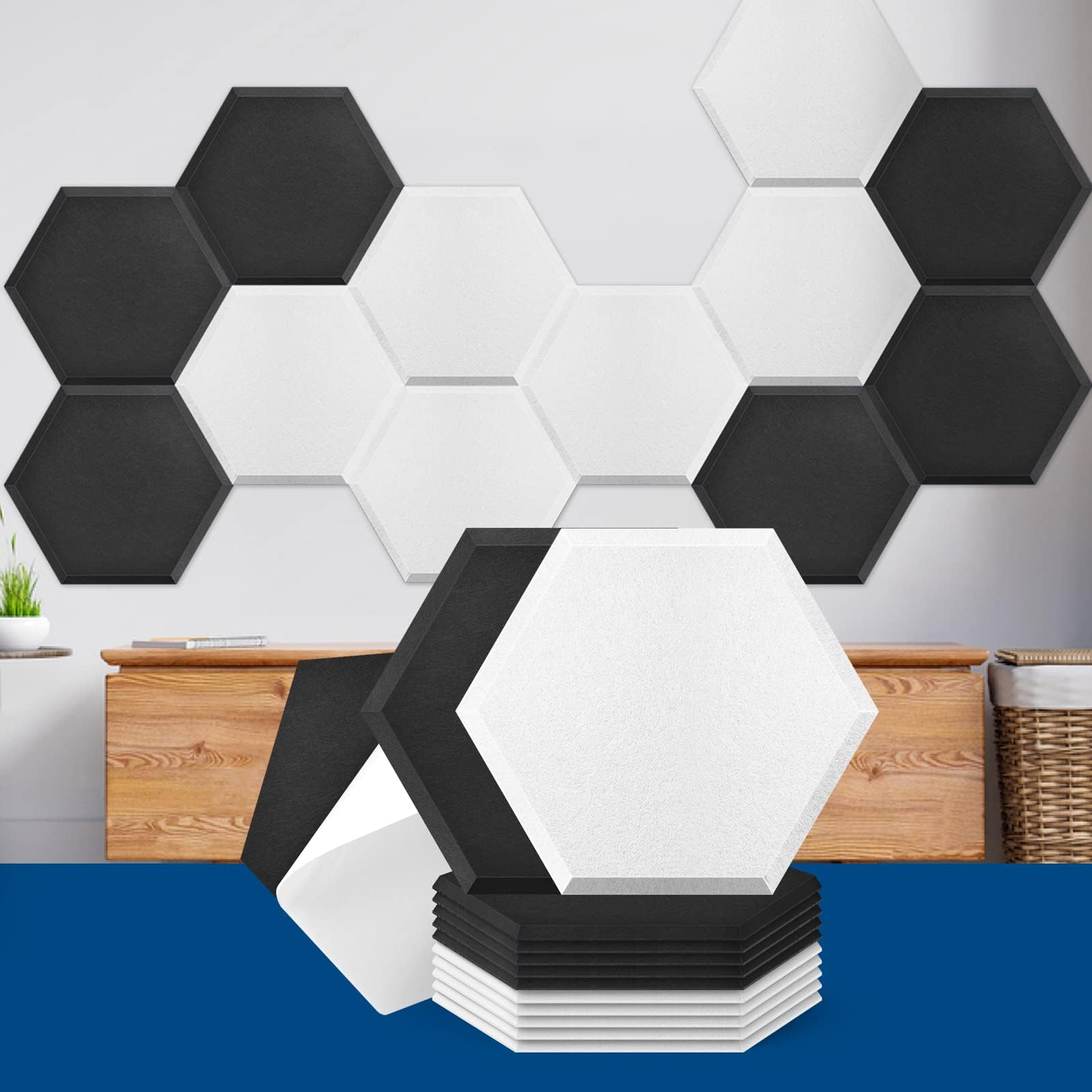 Art3dwallpanels Adhesive Acoustic Panels, Black and White, 14″x12″x0.4″