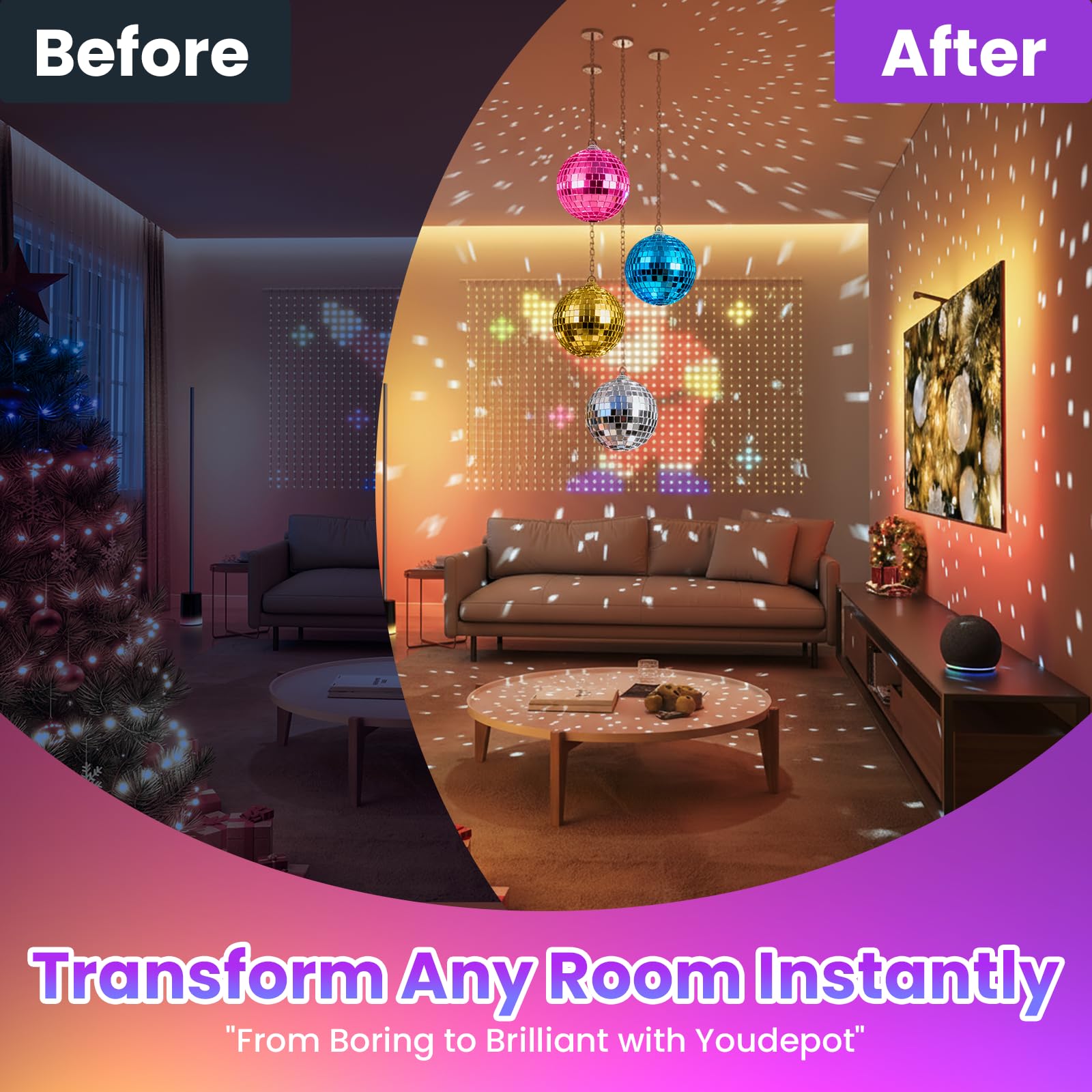 Youdepot Disco Ball 4-Pack 4″ Hanging Christmas Decor