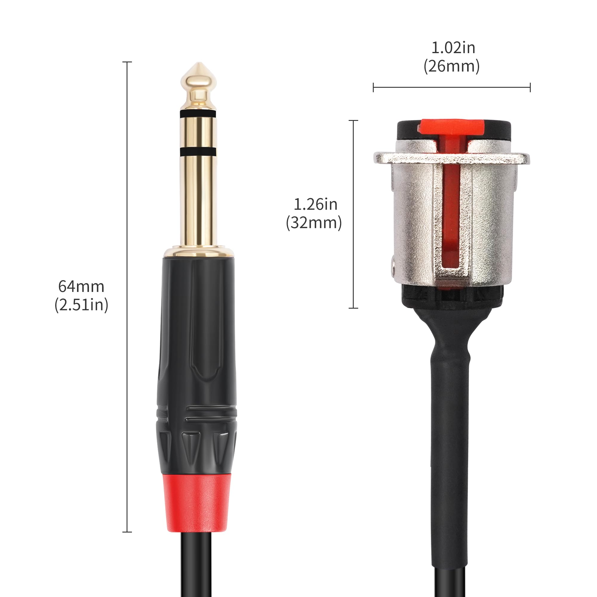 Voluty Tek D-Type Panel 1/4″ 6.35MM Female to 6.35MM Male Stereo Jack Cable TRS Female Solderless Wall Plate to 1/4 Male Cable 60CM 2FT 2PCS