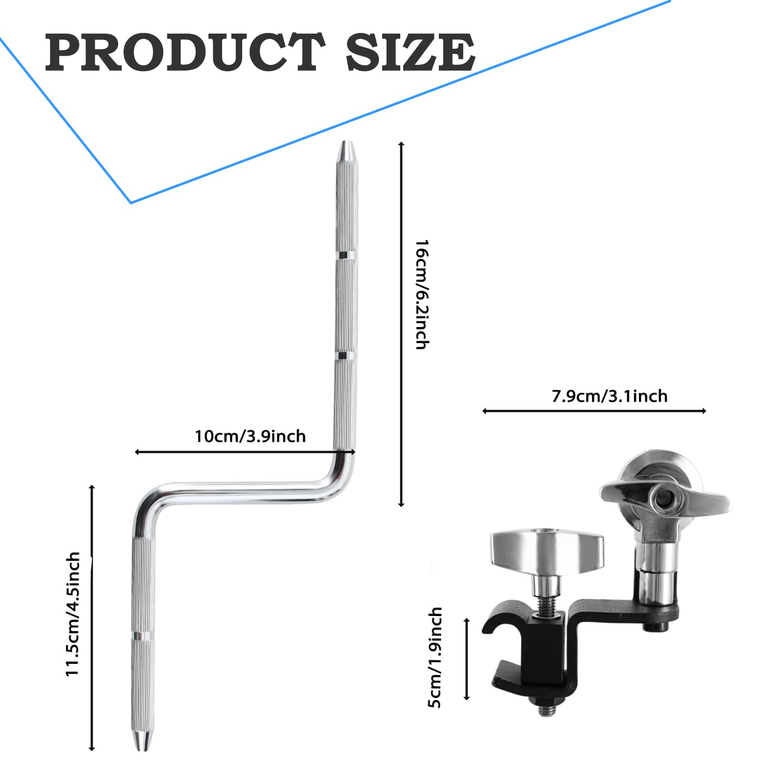 Snare Drum Clamp,Snare Drum Cowbell Clamp With Z Shape Percussion Mount Rod, Cowbell Mount Bracket Mounting Bracket for Cowbells, Cowbell For Drum Set, Snare Drum Accessories