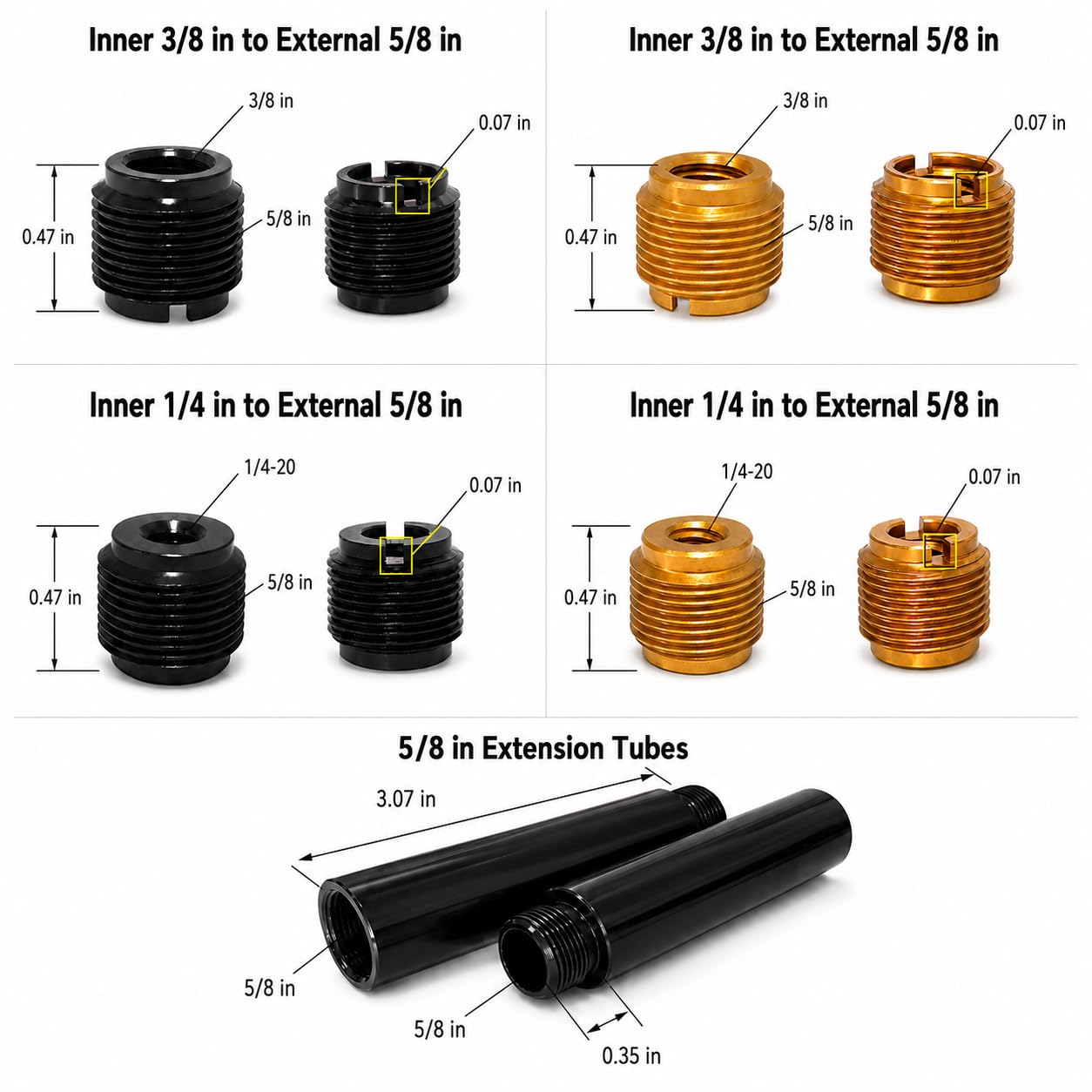 16 Pack Mic Stand Adapter Kit with Extension Tubes, 1/4, 3/8 and 5/8