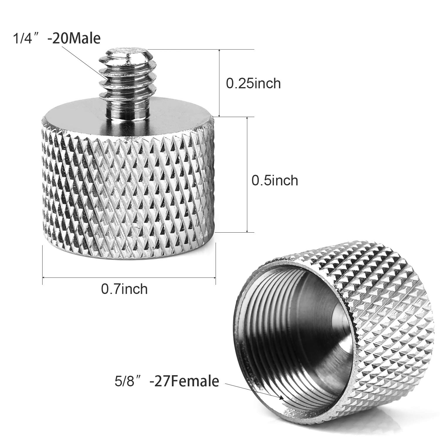 Mic Stand Adapter, ChromLives Microphone Screw Adapter 1/4”-20 to 5/8”-27 Male to Female Threaded Mic Adapter, for Camera Monitor, Microphone Stand, 4 Pack (sliver)