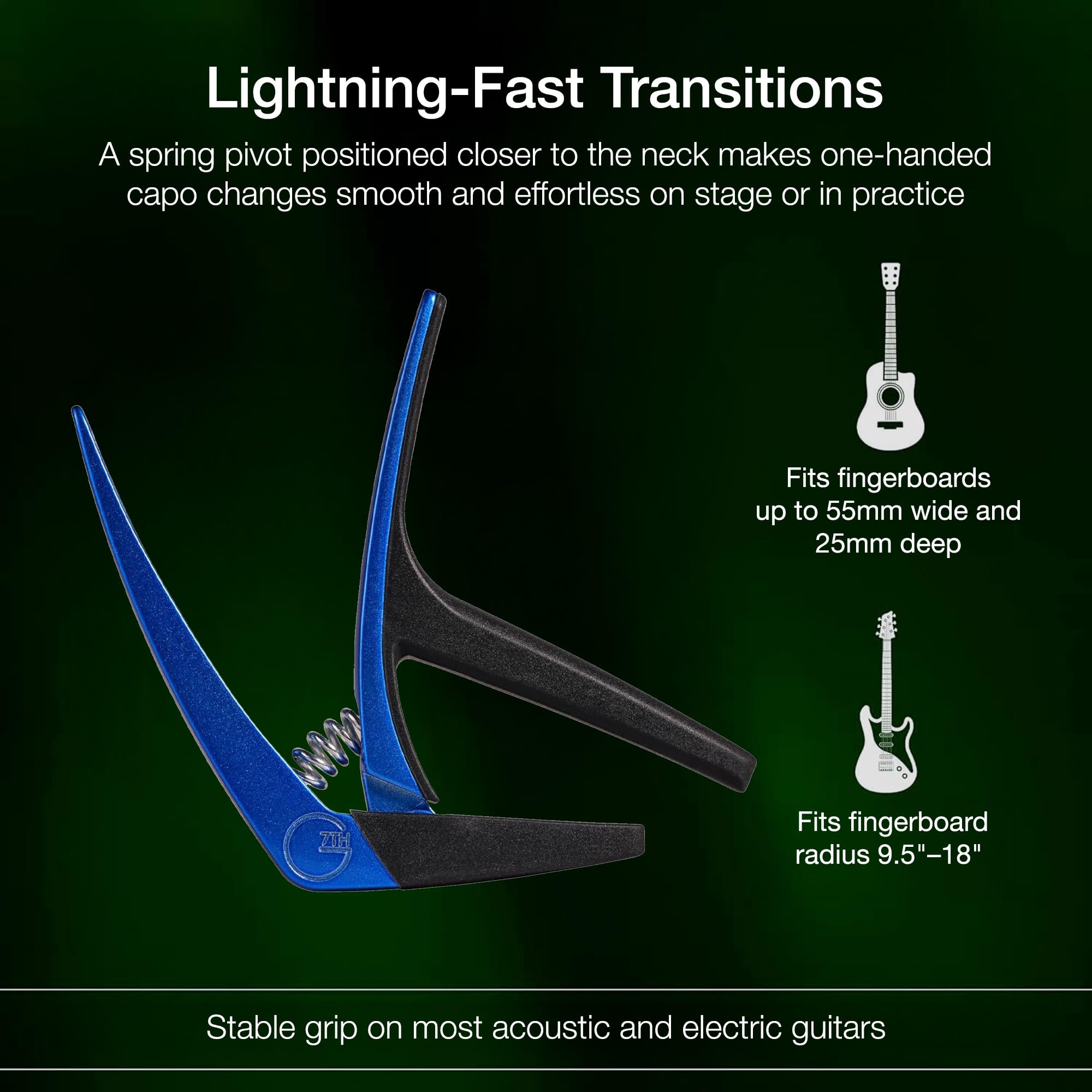 G7th Nashville 6 String Blue Guitar Capo – Lightweight and Low Profile with Protective Silicone Pads – The Perfect Capo for Acoustic and Electric Guitar – UK Designed