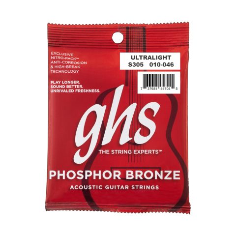 GHS Strings – Phosphor Bronze Acoustic Guitar Strings – Warm, Rich Tone, Balanced & Long-Lasting – For Acoustic, Fingerstyle, Strumming, Country, Rock, S305 Set (UL) Ultra Light Gauge 10-46