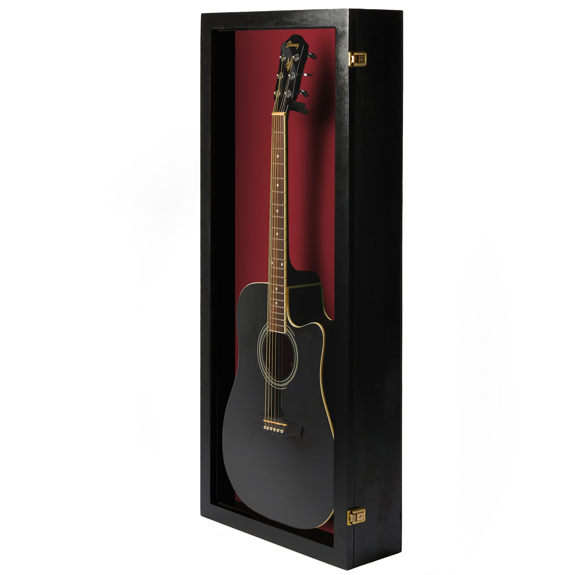 PENNZONI Acoustic Guitar Display Case – Acrylic Acoustic Guitar Case – Guitar Display Case Wall Mount Made from Hardwood Frame & Clear Acrylic – Black w/Red Felt