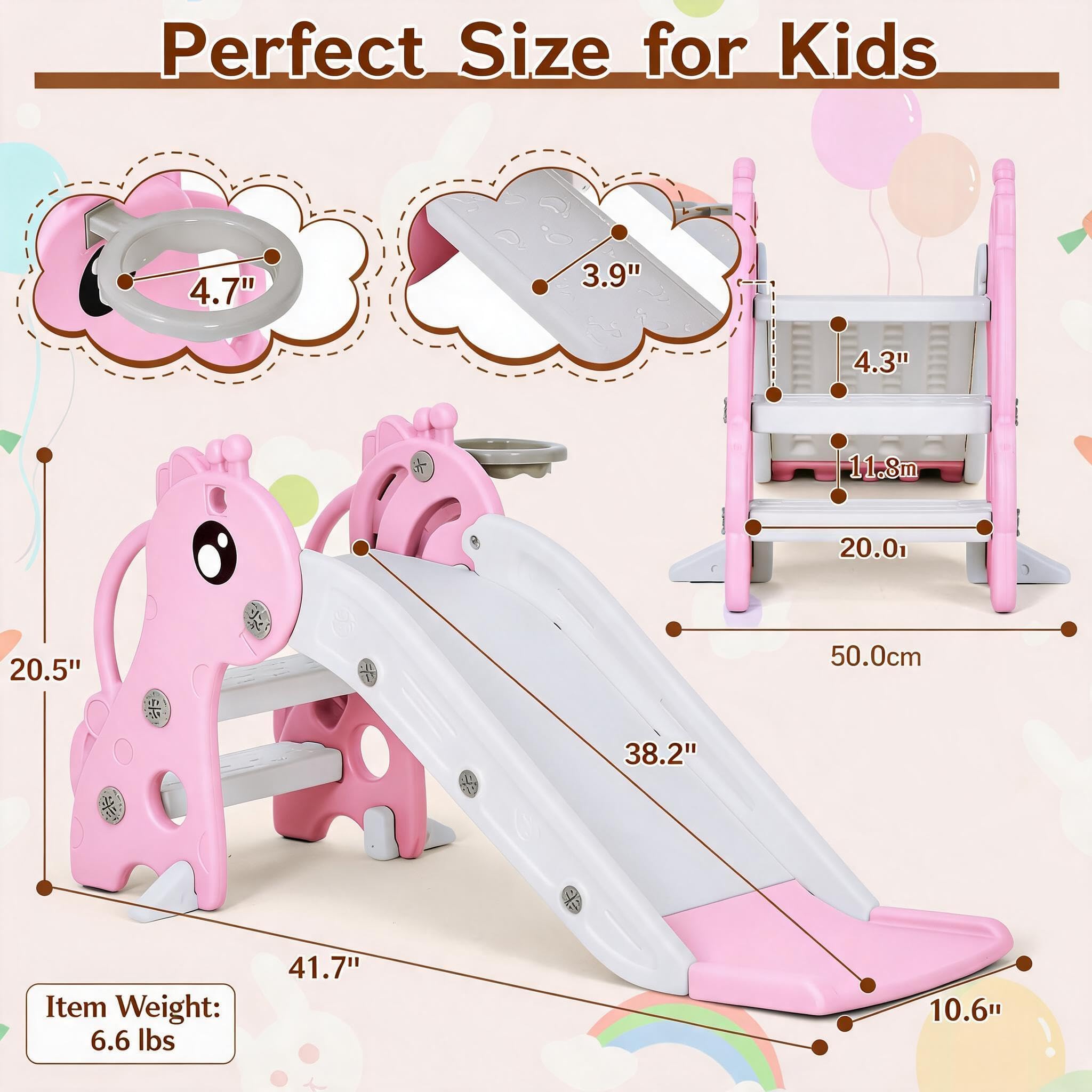 Toddler Slide for Age 1-3 Kids Slide Playset with Basketball Hoop