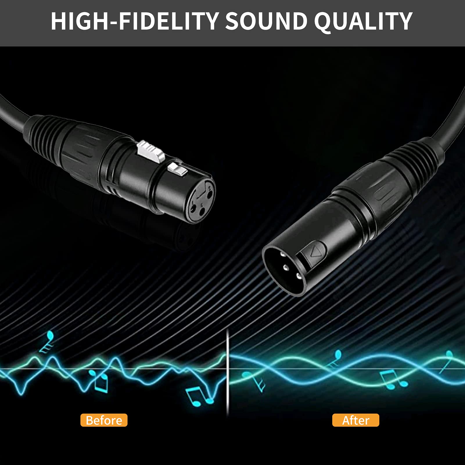 VANDESAIL XLR Cable, 3ft 2 Pack Microphone Cable, XLR Male to Female Balanced Microphone Cord 3 pin, Short 3 Foot Mic Cords, Audio Mic Extension Patch Cable 3 feet (3 Foot, Black)