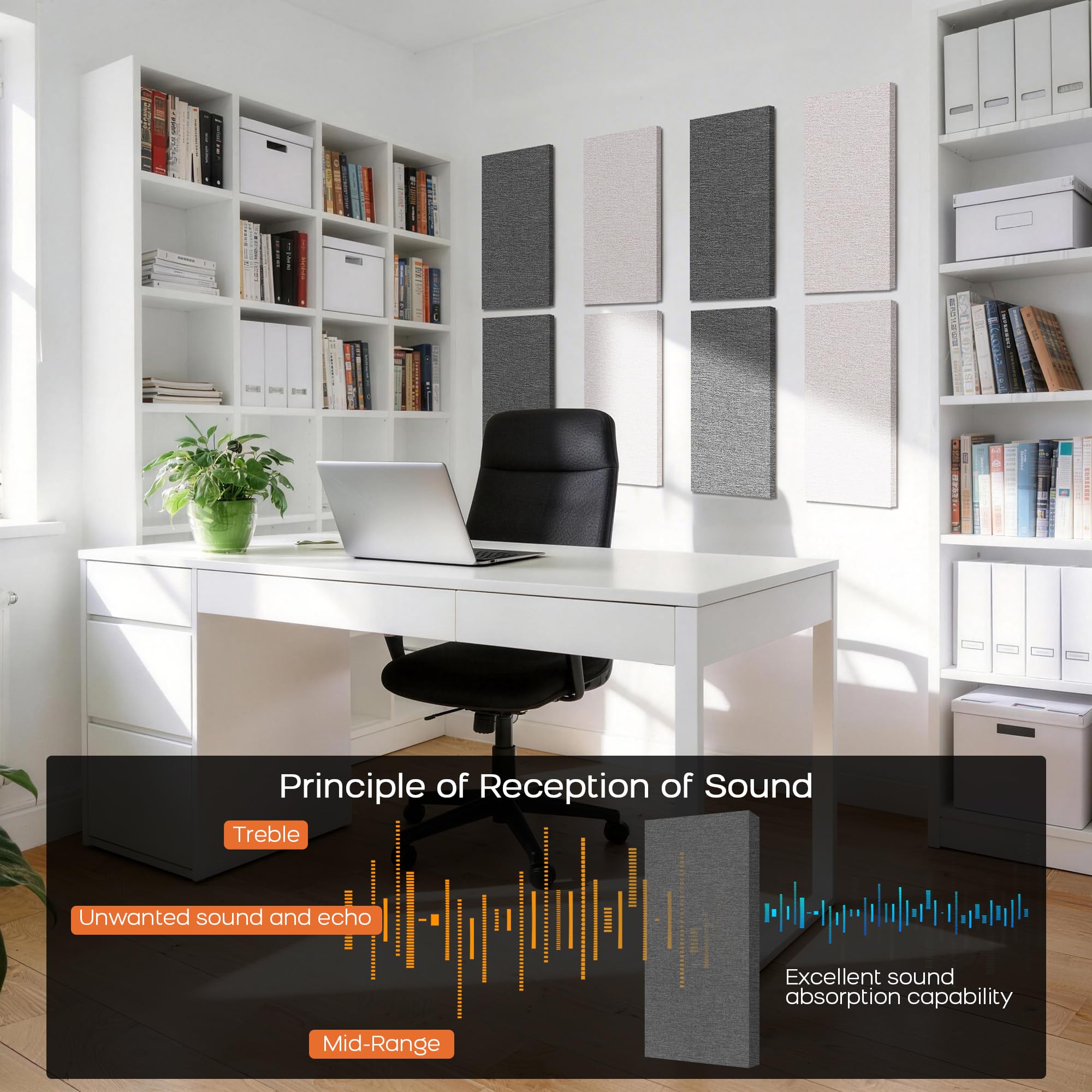 BUBOS 4-Pack Fabric Acoustic Panels 23.6×11.8×1″, Self-Adhesive Sound Panel