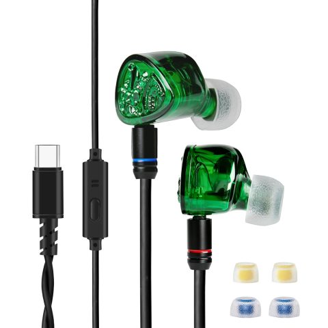 TANGZU Wan’er S.G II Jage Dragon Gaming IEM Earphones, 10mm PET Single Dynamic Driver in Ear Monitor Headphones with Mic for Studio Gaming, Flat Detachable 2-Pin Cable (Green Type-C with Mic)