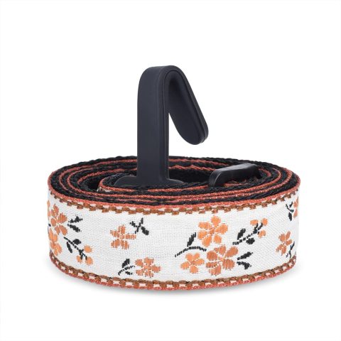 CLOUDMUSIC Ukulele Strap Clip On, Orange Flowers In Breige