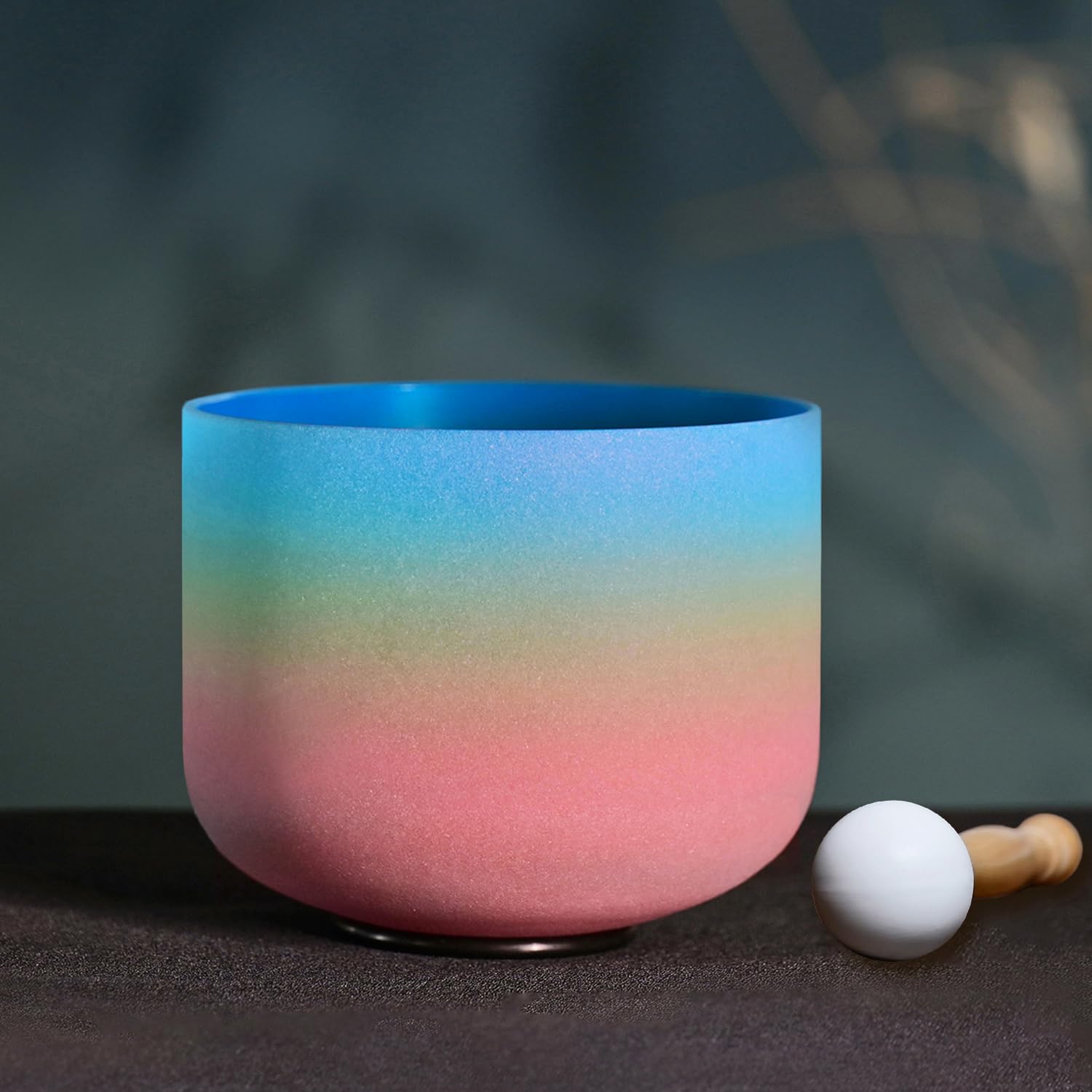 CVNC 8 Inch Rainbow Color Frosted Quartz Crystal Singing Bowl 440HZ G Note