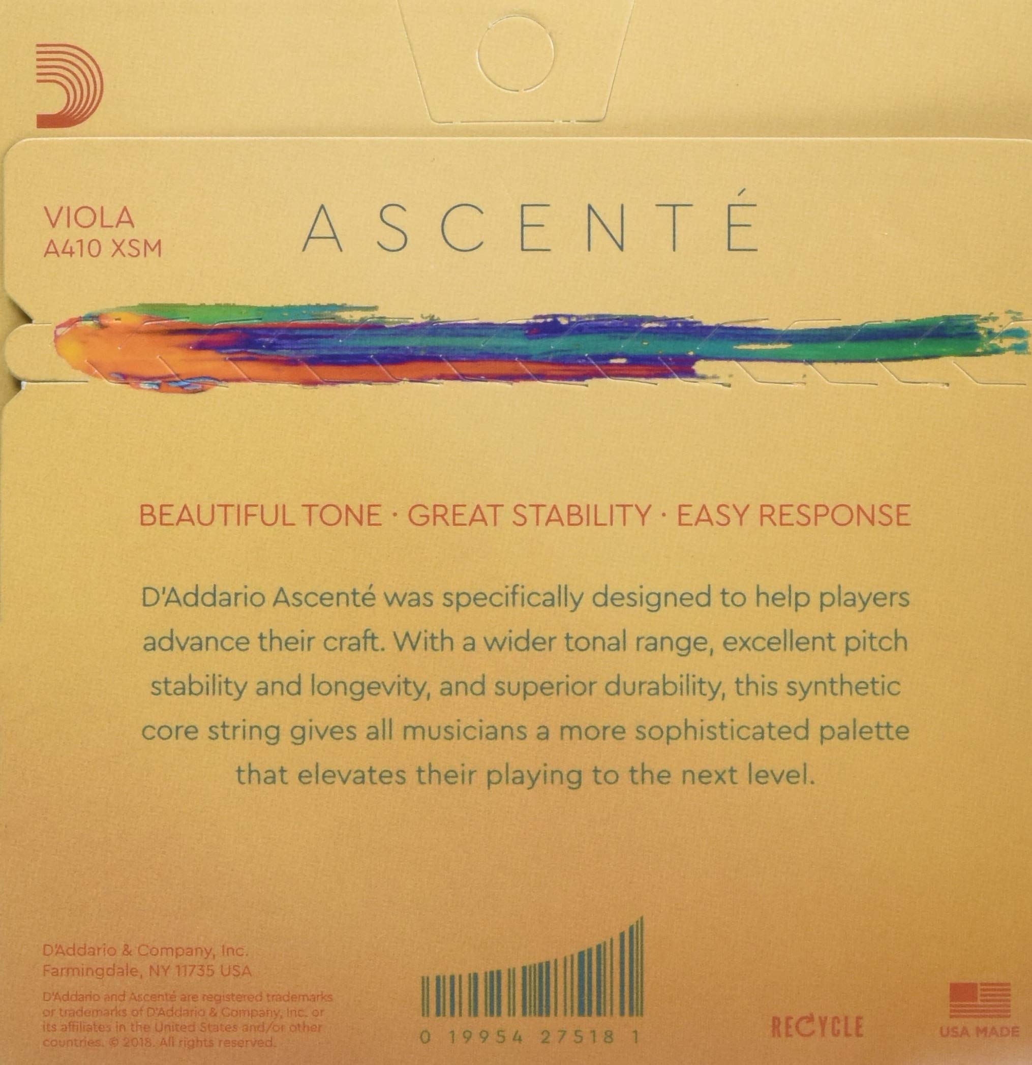 D’Addario A410 XSM Ascent? Viola Strings – – Medium Tension – Full Set – Extra-Short Scale