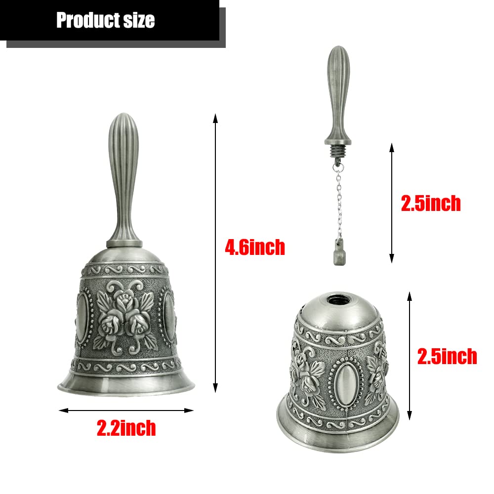 HOKPA Hand Bell, Call Bell Wedding Bells for Restaurant Service Bell Bar Jingle Wedding Classroom Church School Classroom Alarm and Home Decoration (Tin Color)